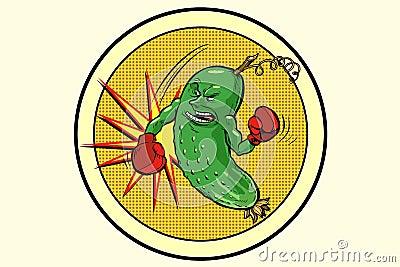 Strong cucumber, vegetarian emblem and healthy diet Vector Illustration