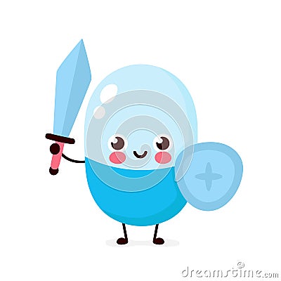 Strong cute happy pill with sword Vector Illustration