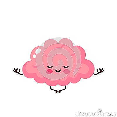 Strong cute healthy happy human brain meditate Vector Illustration