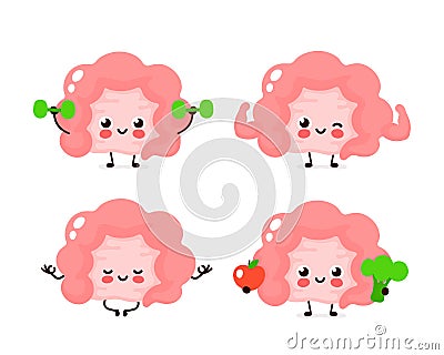 Strong cute healthy happy human intestine organ Vector Illustration