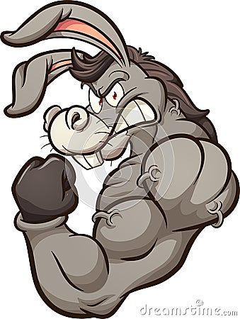 Strong donkey mascot flexing it`s arm. Vector Illustration