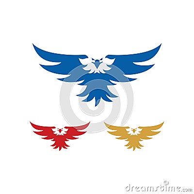 Strong Eagle Hawk Predator Flying Wings Spread Vector Illustration