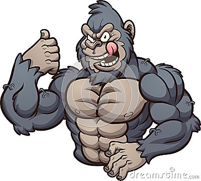 Strong evil gorilla with tongue out Vector Illustration