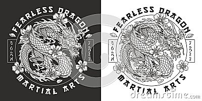 Strong fearless dragon monochrome flyer Vector Illustration