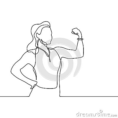 Strong girl continuous one line drawing Vector Illustration