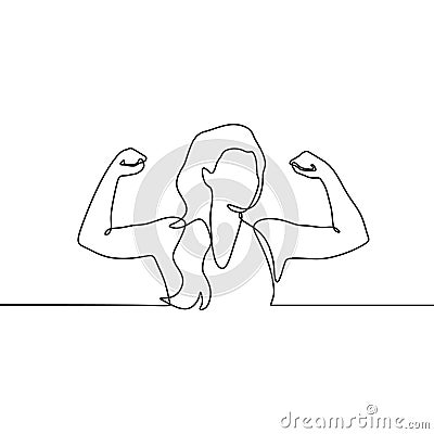 Strong girl continuous one line drawing Vector Illustration