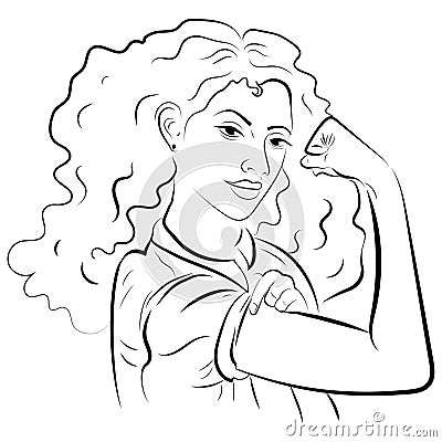 Strong girl in eyeglasses. Classical american symbol of female power, woman rights, protest, feminism. Vector Vector Illustration