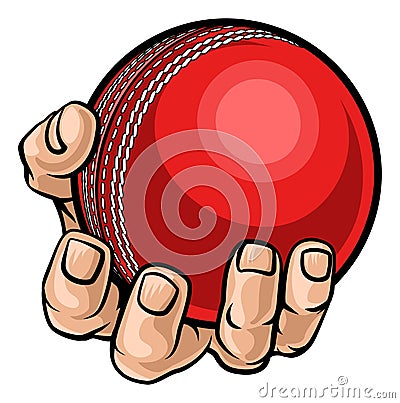 Hand Holding Cricket Ball Vector Illustration