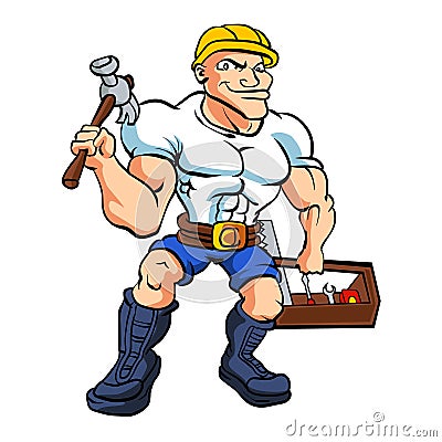 Strong handyman a holding tool box Vector Illustration