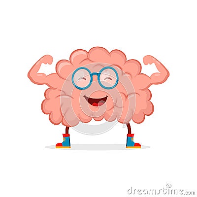 Strong happy healthy brain character. Vector Illustration