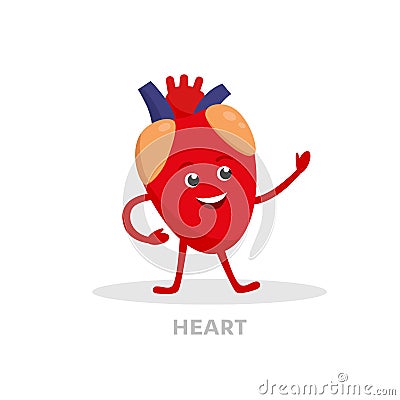 Strong healthy heart cartoon character isolated on white background. Happy heart icon vector flat design. Healthy organ Vector Illustration