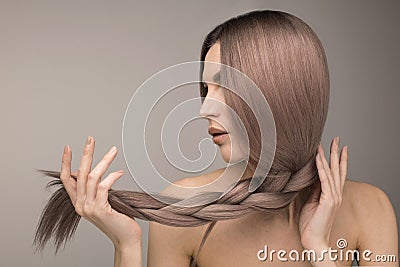 Strong and healthy long purple hair. Stock Photo