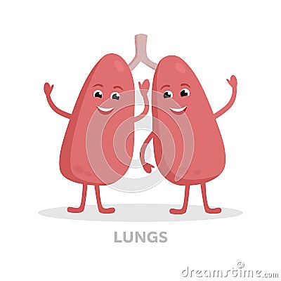 Strong healthy lungs cartoon character isolated on white background. Happy lungs icon vector flat design. Healthy organ Vector Illustration