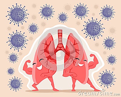 Strong and healthy lungs are protected from viruses. Vector Illustration