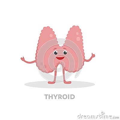 Strong healthy thyroid gland cartoon character isolated on white background. Happy thyroid icon vector flat design Vector Illustration