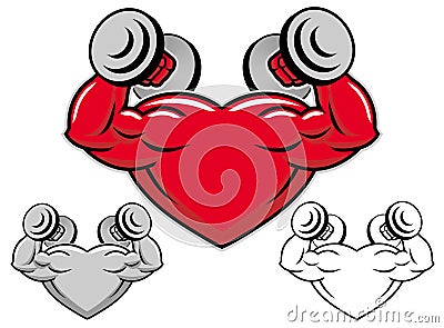 Strong heart with dumbbells Vector Illustration