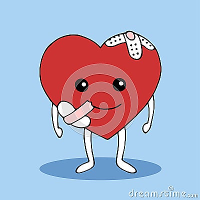 Strong heart smile with hurt pain vector hand drawn design Vector Illustration