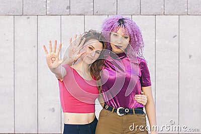 Strong independent multiracial women fighting for equality of ge Stock Photo