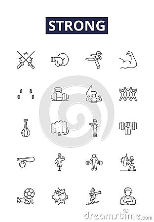 Strong line vector icons and signs. isolated, strength, background, power, fitness, icon, hand,human outline vector Vector Illustration
