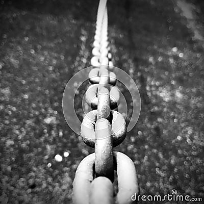 Strong link iron chain. Monochrome photo. Stock Photo