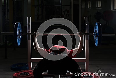 Heavy Powerlifter Weight Barbell Exercise Benchpress in Powerlif Stock Photo