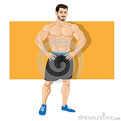 Strong and muscular bodybuilder standing isolated on white background. Vector Illustration