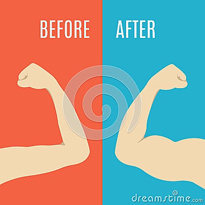 Strong muscular build arm versus weak arm Vector Illustration