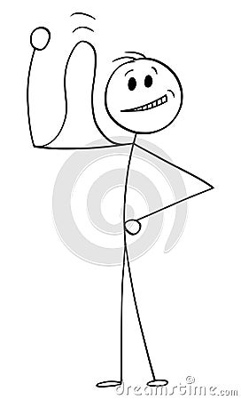 Strong Muscular Person Showing Biceps, Vector Cartoon Stick Figure Illustration Vector Illustration