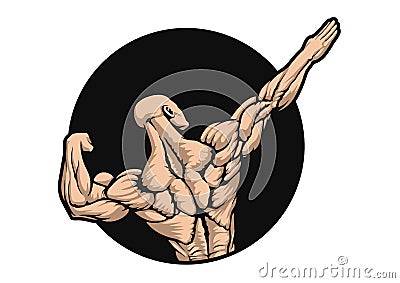 Strong muscular torso bodybuilder back view Vector Illustration