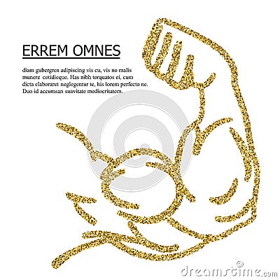 Strong power, golden glitter muscle arms with text vector icon Vector Illustration