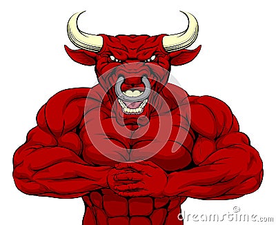 Strong Red Bull Mascot Vector Illustration