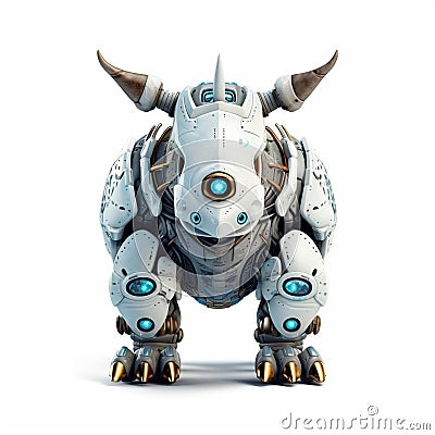 Strong rhinoceros robot, robotic animal isolated over white background. Created with generative Ai Stock Photo