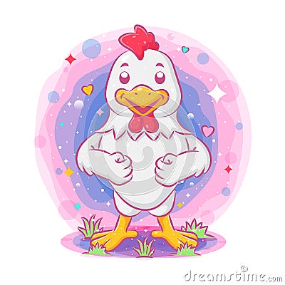Strong rooster standing in the garden Vector Illustration