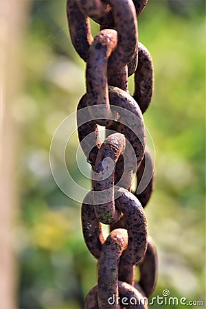 Strong rusty heavy metal chain links close up Stock Photo