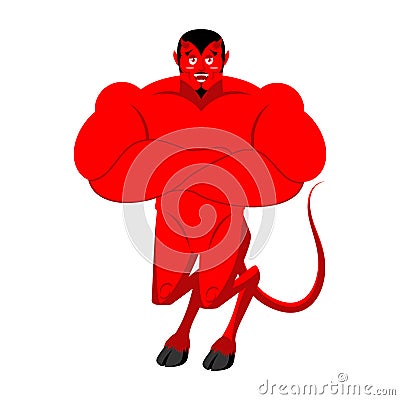 Strong Satan. Red Devil powerful. Demon athlete. Lucifer, Prince Vector Illustration