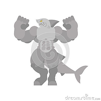 Strong Shark. Powerful Large predatory sea fish. Water predator bodybuilder Vector Illustration