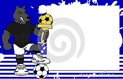 Strong sporty dog futbol soccer player cartoon picture frame background Vector Illustration