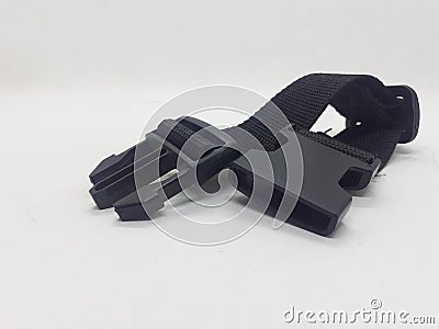 Strong Synthetic Black Buckle Head Connectors for Shoulder Back and Outdoor Sports Safety Accessories in White Isolated Background Stock Photo