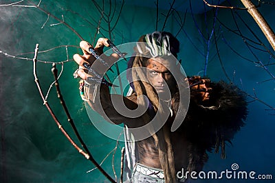 Strong terrible with long nails in the foreground werewolf in th Stock Photo