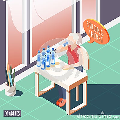 Strong Thirst Isometric Background Vector Illustration