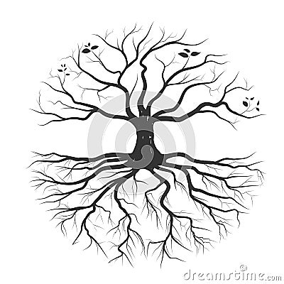 Strong tree with roots hand drawn design Vector Illustration