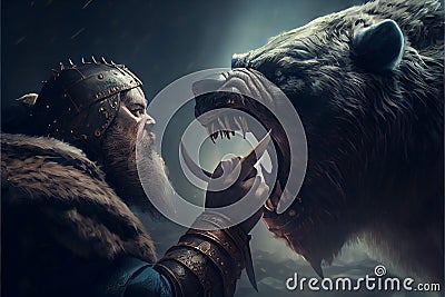 Strong Viking warrior king fighting Cartoon Illustration