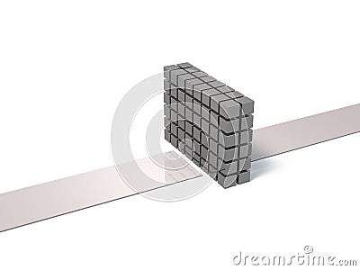 A strong wall blocking the path. unexpected accident. An abstract concept representing a spiteful obstruction that blocks progress Stock Photo