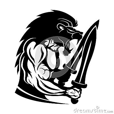 Strong warrior with a lion head. Vector Illustration