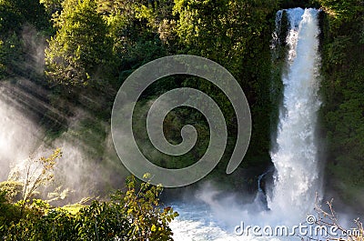 Strong waterfall forming a veil of vapor Stock Photo