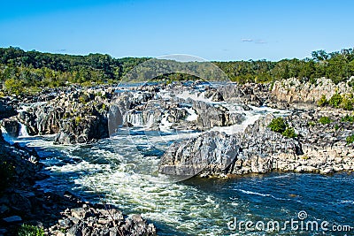 Strong White Water Rapids in Great Falls Park, Virginia Side Stock Photo