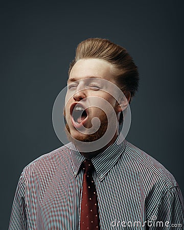 Strong wind blowing in male face, funny emotion Stock Photo