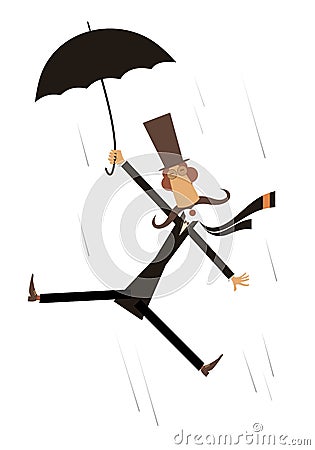 Strong wind, mustache man and umbrella illustration Vector Illustration