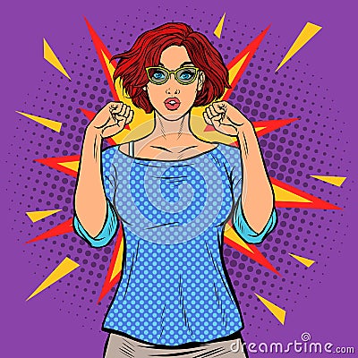 Strong woman. beautiful serious nerd girl Vector Illustration