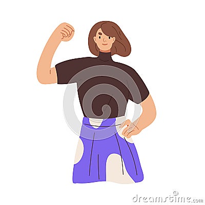 Strong woman gesturing with clenched fist. Confident powerful person winner with raised hand. Strength and solidarity Vector Illustration